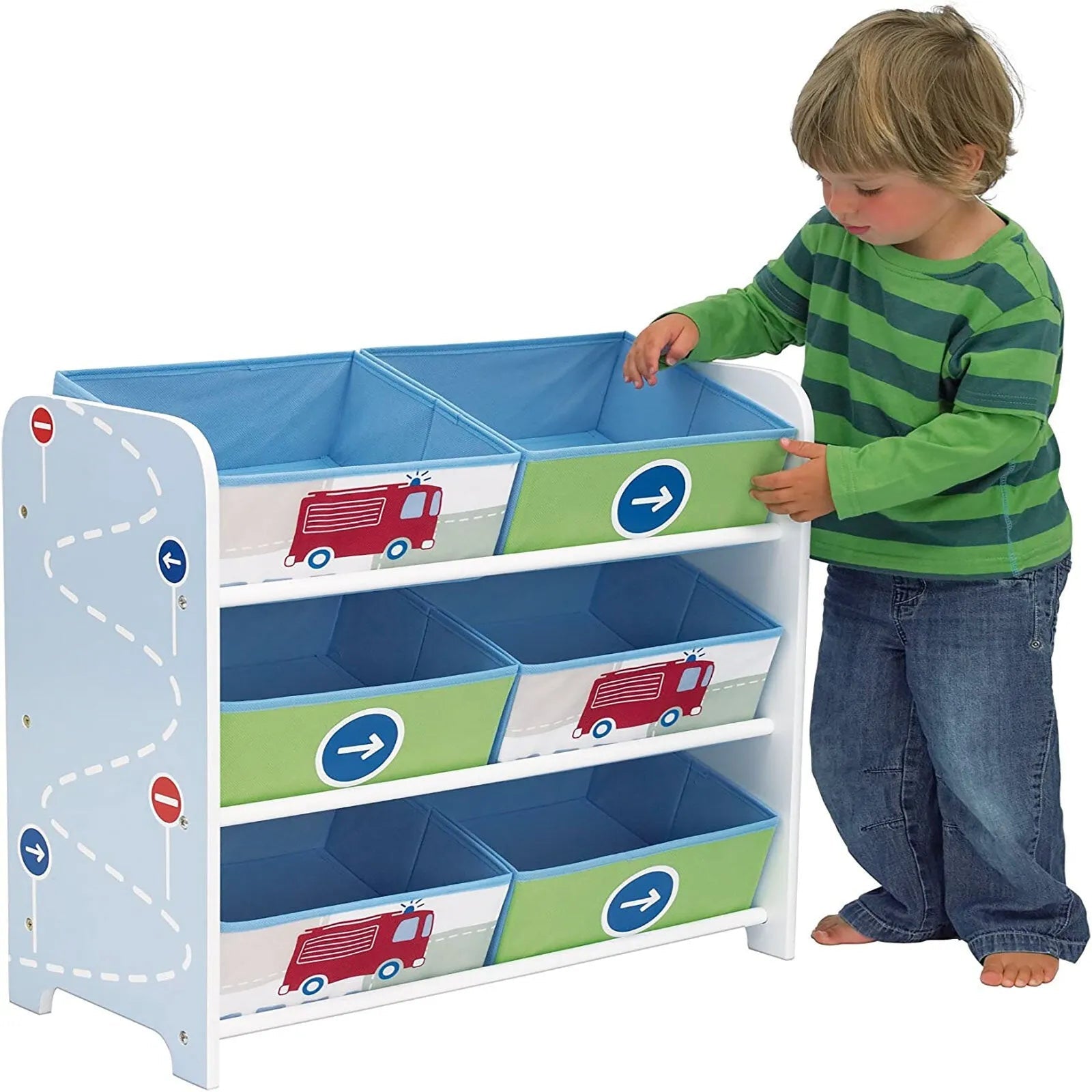 Hello Home Kids Bedroom Toy Storage Unit with 6 Fabric Storage Boxes - Vehicles | Luxury Home Accessories | Heulog Glow