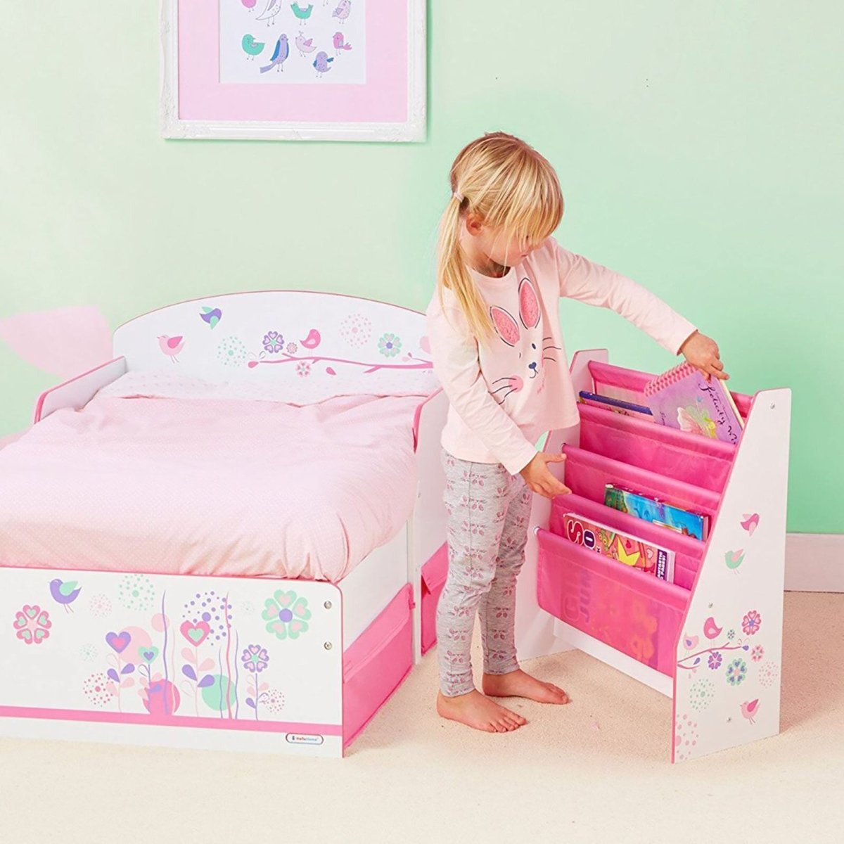 Hello Home Kids Sling Bookcase - Flowers and Birds | Luxury Home Accessories | Heulog Glow