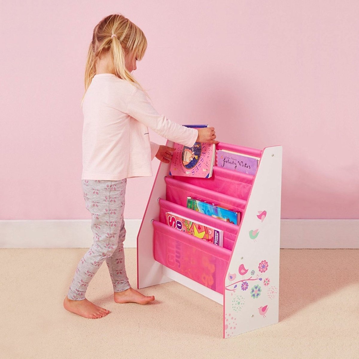 Hello Home Kids Sling Bookcase - Flowers and Birds | Luxury Home Accessories | Heulog Glow