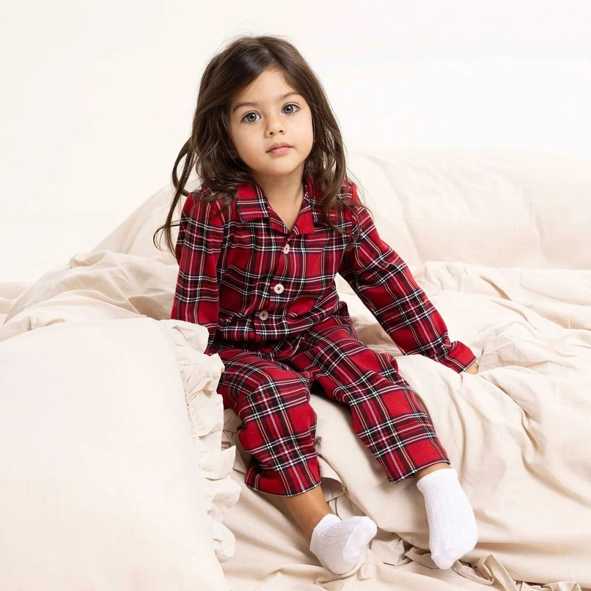 HelloBaby Boys Long Sleeve Pyjamas Set Plaid with Buttons Christmas Peter-Pan Collar Long Leg Long S - Red | Luxury Home Accessories | Heulog Glow