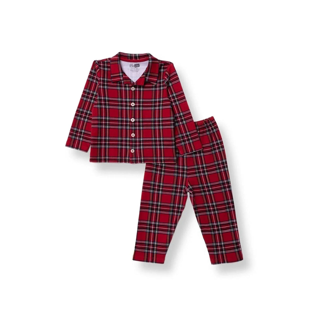 HelloBaby Boys Long Sleeve Pyjamas Set Plaid with Buttons Christmas Peter-Pan Collar Long Leg Long S - Red | Luxury Home Accessories | Heulog Glow