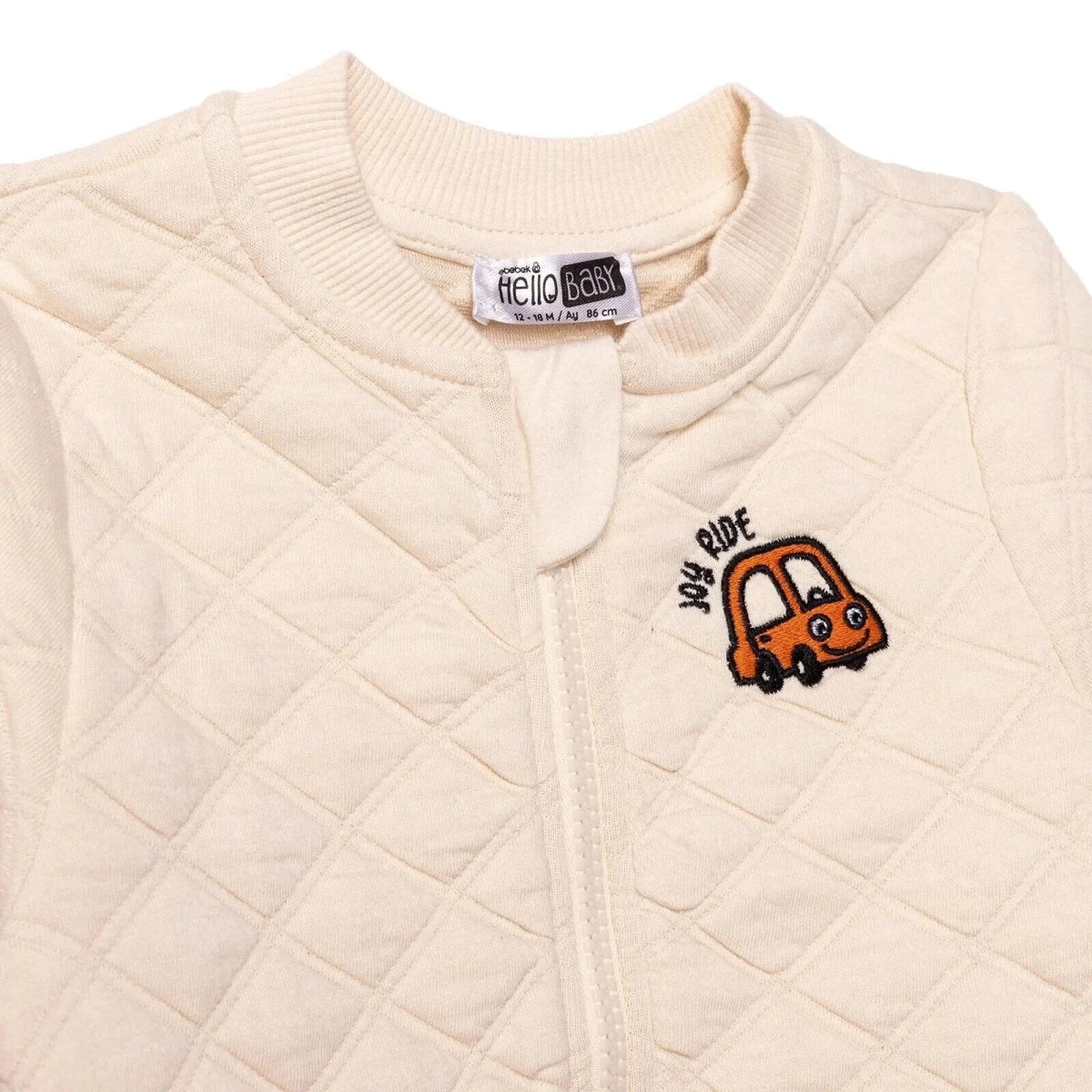 HelloBaby Boys Quilted Cardigan Zip Fastening Little Car Mandarin Collar Long Sleeve - Ecru | Luxury Home Accessories | Heulog Glow