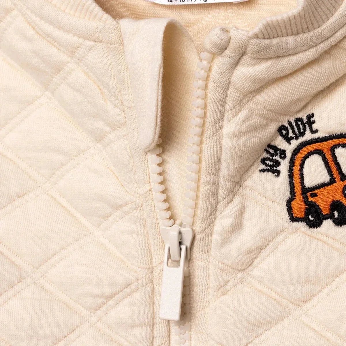 HelloBaby Boys Quilted Cardigan Zip Fastening Little Car Mandarin Collar Long Sleeve - Ecru | Luxury Home Accessories | Heulog Glow