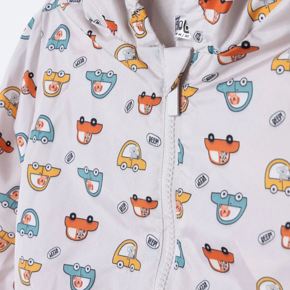 HelloBaby Boys Raincoat Car Print Zip Fastening Hooded Long Sleeve - Ecru Printed | Luxury Home Accessories | Heulog Glow