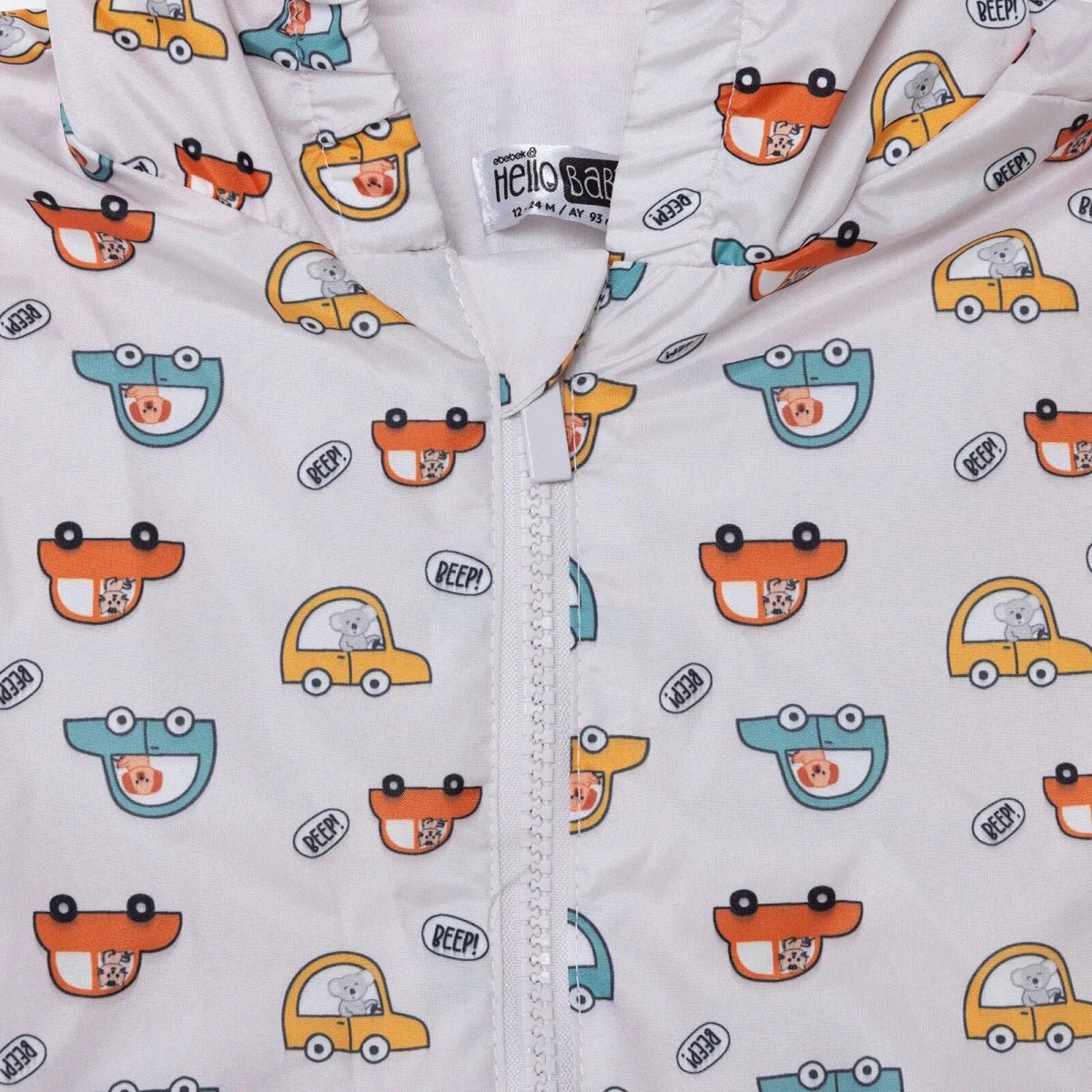 HelloBaby Boys Raincoat Car Print Zip Fastening Hooded Long Sleeve - Ecru Printed | Luxury Home Accessories | Heulog Glow