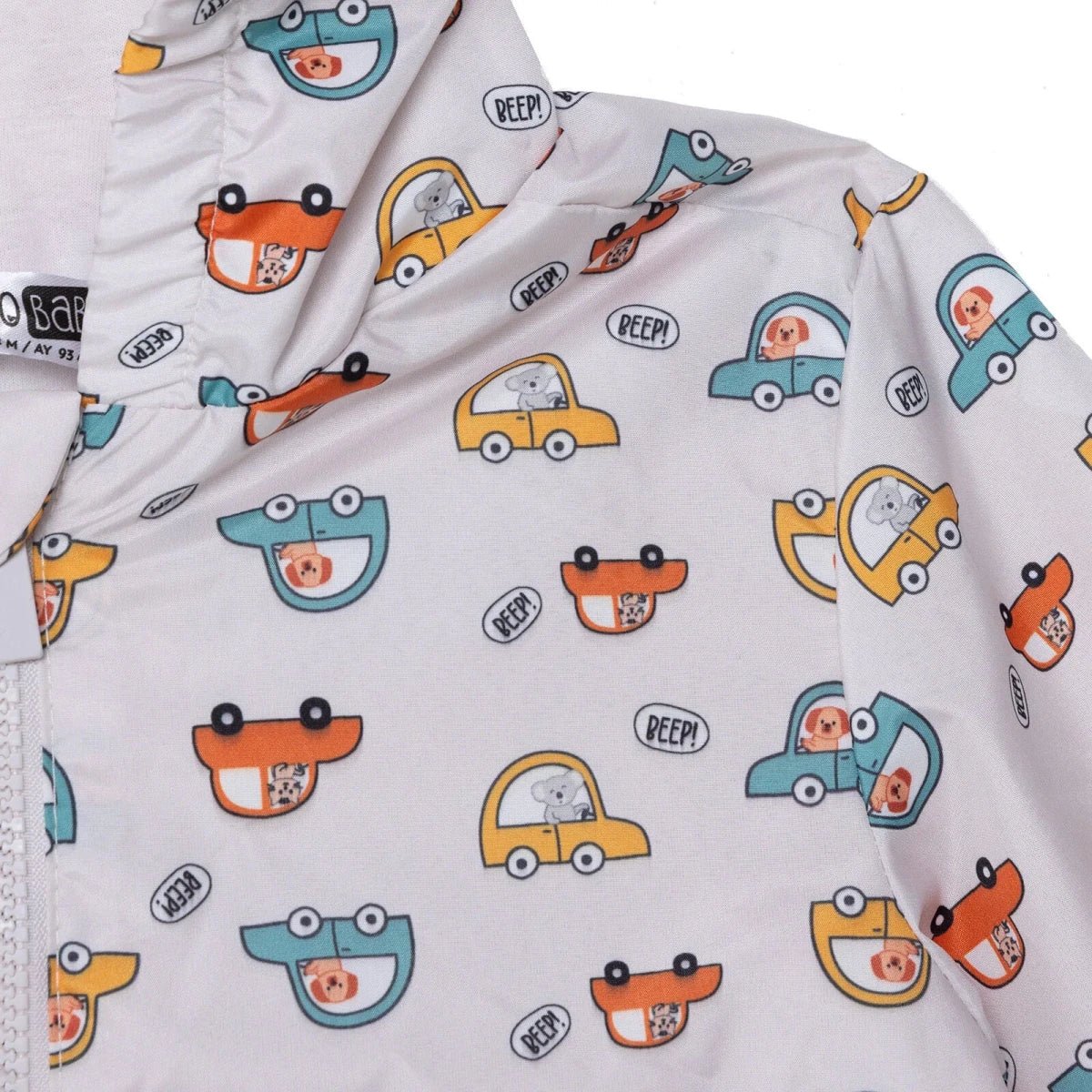 HelloBaby Boys Raincoat Car Print Zip Fastening Hooded Long Sleeve - Ecru Printed | Luxury Home Accessories | Heulog Glow