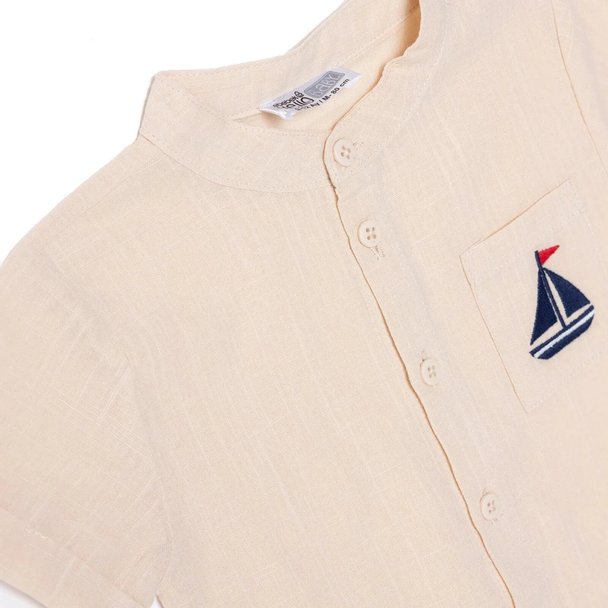 HelloBaby Boys Shirt Nautical Print Buttoned Little Sailor Mandarin Collar Long Sleeve - Beige | Luxury Home Accessories | Heulog Glow