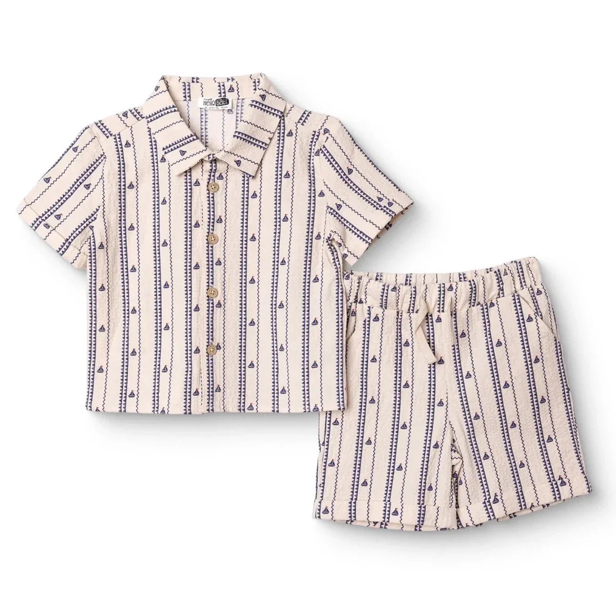 HelloBaby Boys Shirt & Shorts Set Buttoned Little Sailor Shirt Collar Above the Knee Short Sleeve - Ecru Printed | Luxury Home Accessories | Heulog Glow