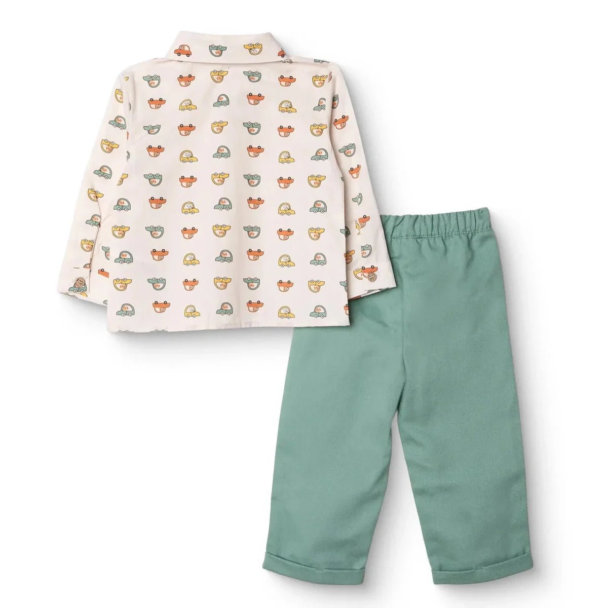 HelloBaby Boys Shirt & Trousers Set Car Print Buttoned Little Car Shirt Collar Full Length Long Slee - Ecru Printed | Luxury Home Accessories | Heulog Glow