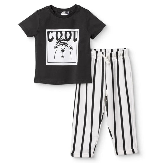 HelloBaby Boys T-Shirt & Trousers Set Bear Print Cool Boy Crew Neck Full Length Short Sleeve - Anthracite | Luxury Home Accessories | Heulog Glow