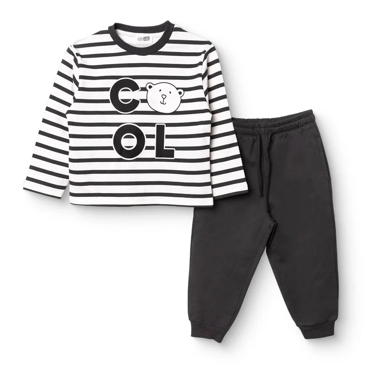 HelloBaby Boys Tracksuit Set Bear Print Lace-up Cool Boy Crew Neck Full Length Long Sleeve - Black Printed | Luxury Home Accessories | Heulog Glow