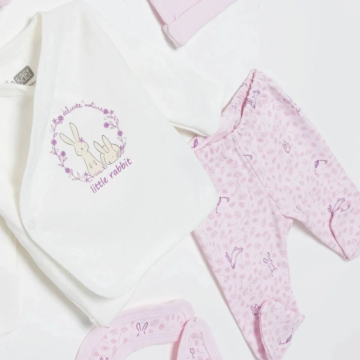 HelloBaby Girls 5-Piece Newborn Hospital Box Set Animal Print Snap Fastening Envelope Neck Full Leng - Ecru | Luxury Home Accessories | Heulog Glow