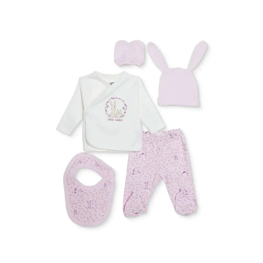 HelloBaby Girls 5-Piece Newborn Hospital Box Set Animal Print Snap Fastening Envelope Neck Full Leng - Ecru | Luxury Home Accessories | Heulog Glow