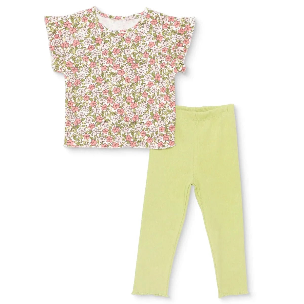 HelloBaby Girls Blouse-Leggings Flower Pastel Dreams Crew Neck Long Leg Short Sleeve - Ecru Printed | Luxury Home Accessories | Heulog Glow