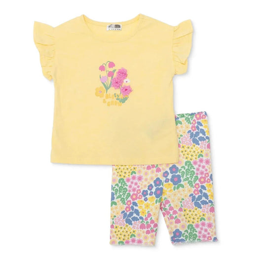 HelloBaby Girls Blouse & Leggings Set Ditsy Flower Crew Neck Full Length Short Sleeve - Yellow | Luxury Home Accessories | Heulog Glow