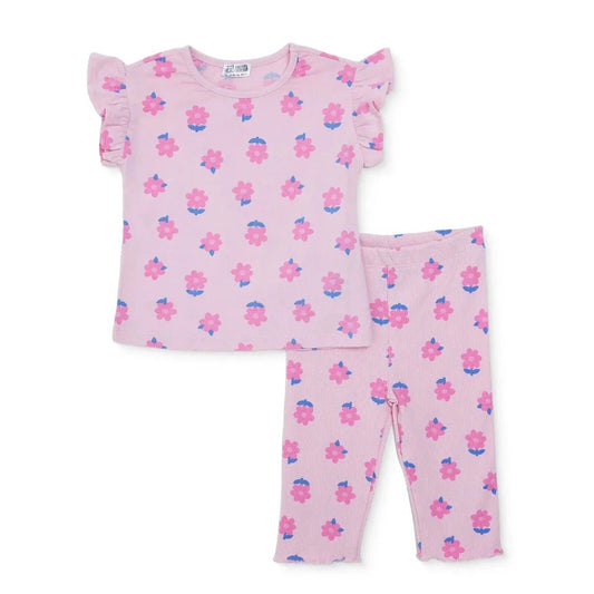 HelloBaby Girls Blouse & Leggings Set Floral Print Ditsy Flower Crew Neck Full Length Short Sleeve - Pink Printed | Luxury Home Accessories | Heulog Glow