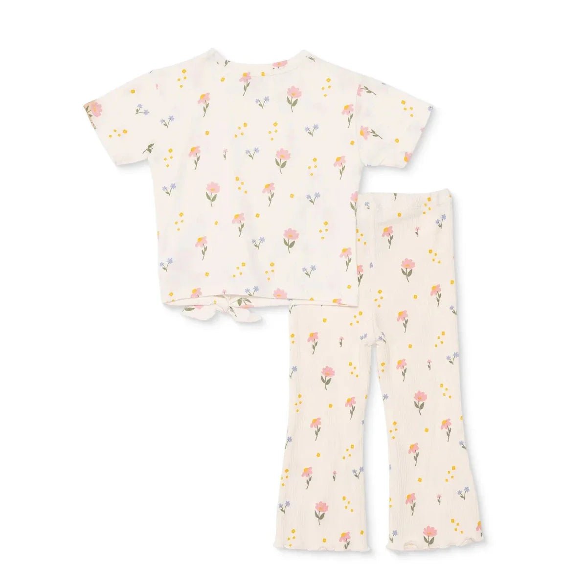 HelloBaby Girls Blouse & Leggings Set Floral Print Flower Garden Crew Neck Full Length Short Sleeve - Ecru Printed | Luxury Home Accessories | Heulog Glow