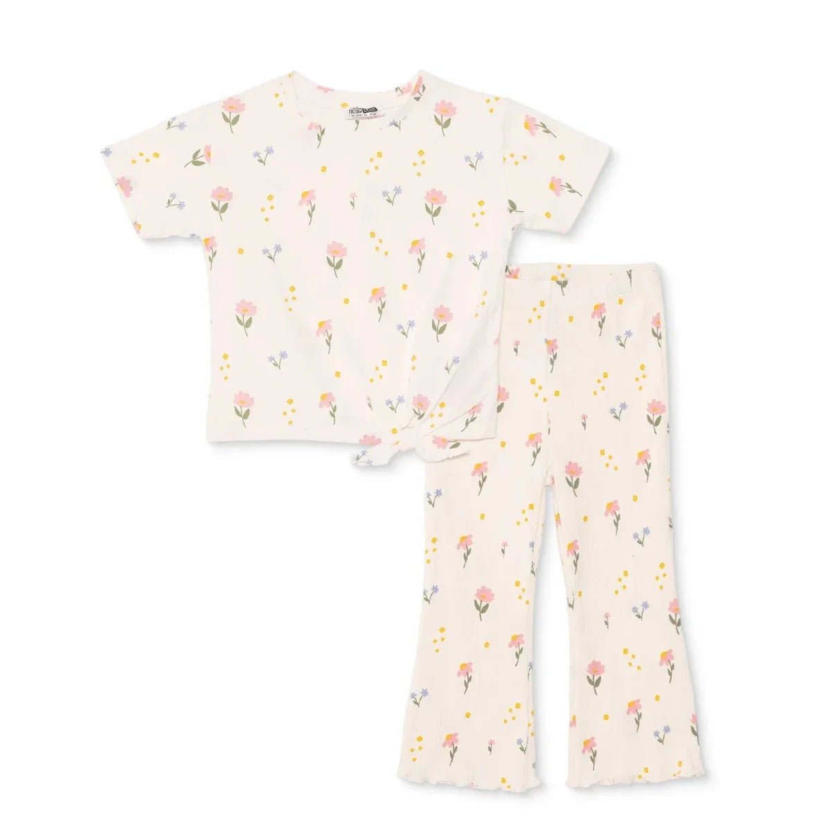 HelloBaby Girls Blouse & Leggings Set Floral Print Flower Garden Crew Neck Full Length Short Sleeve - Ecru Printed | Luxury Home Accessories | Heulog Glow