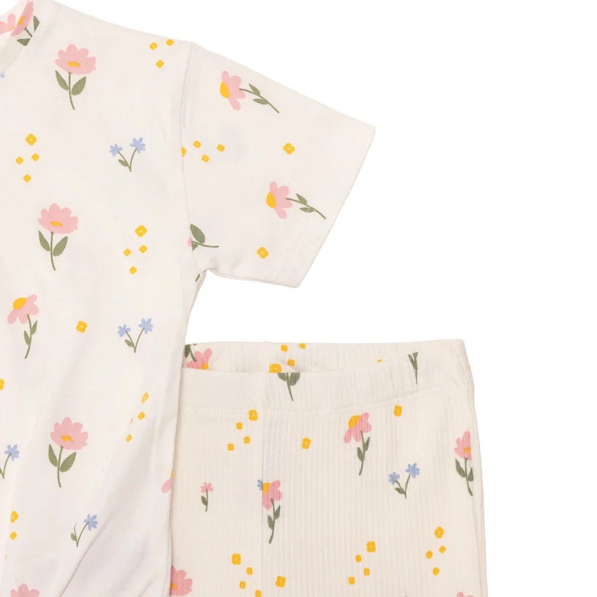 HelloBaby Girls Blouse & Leggings Set Floral Print Flower Garden Crew Neck Full Length Short Sleeve - Ecru Printed | Luxury Home Accessories | Heulog Glow