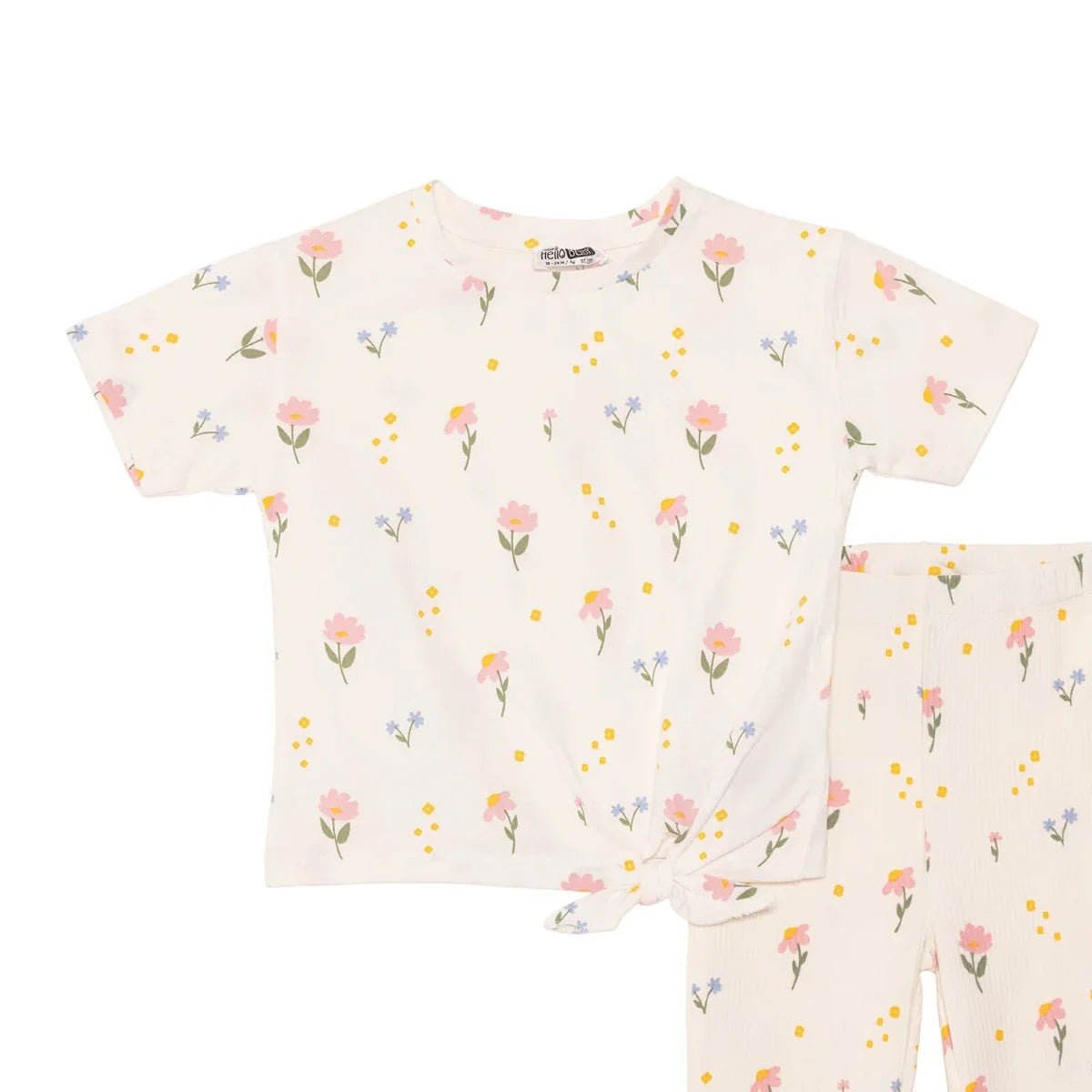 HelloBaby Girls Blouse & Leggings Set Floral Print Flower Garden Crew Neck Full Length Short Sleeve - Ecru Printed | Luxury Home Accessories | Heulog Glow