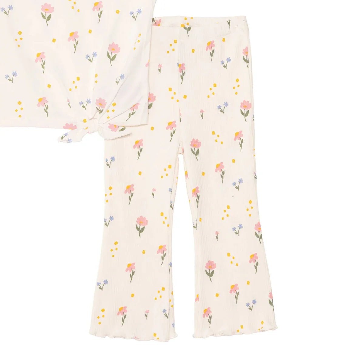 HelloBaby Girls Blouse & Leggings Set Floral Print Flower Garden Crew Neck Full Length Short Sleeve - Ecru Printed | Luxury Home Accessories | Heulog Glow