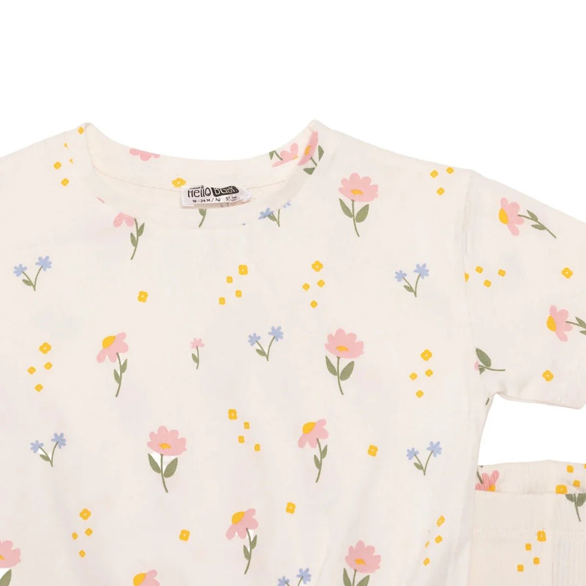 HelloBaby Girls Blouse & Leggings Set Floral Print Flower Garden Crew Neck Full Length Short Sleeve - Ecru Printed | Luxury Home Accessories | Heulog Glow