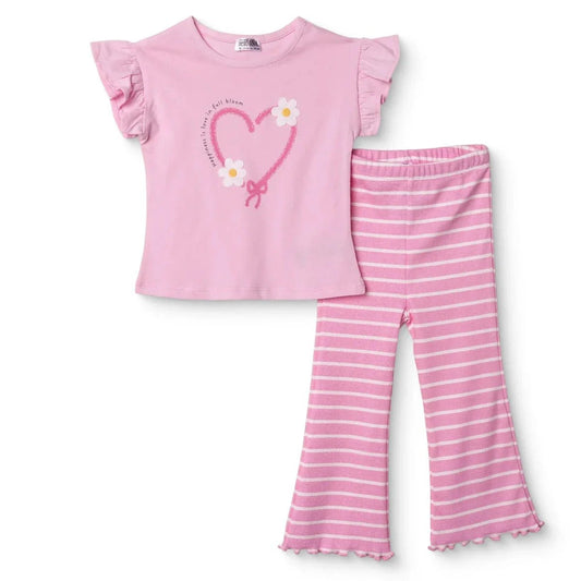 HelloBaby Girls Blouse & Leggings Set Heart Print Ditsy Flower Crew Neck Full Length Short Sleeve - Pink | Luxury Home Accessories | Heulog Glow