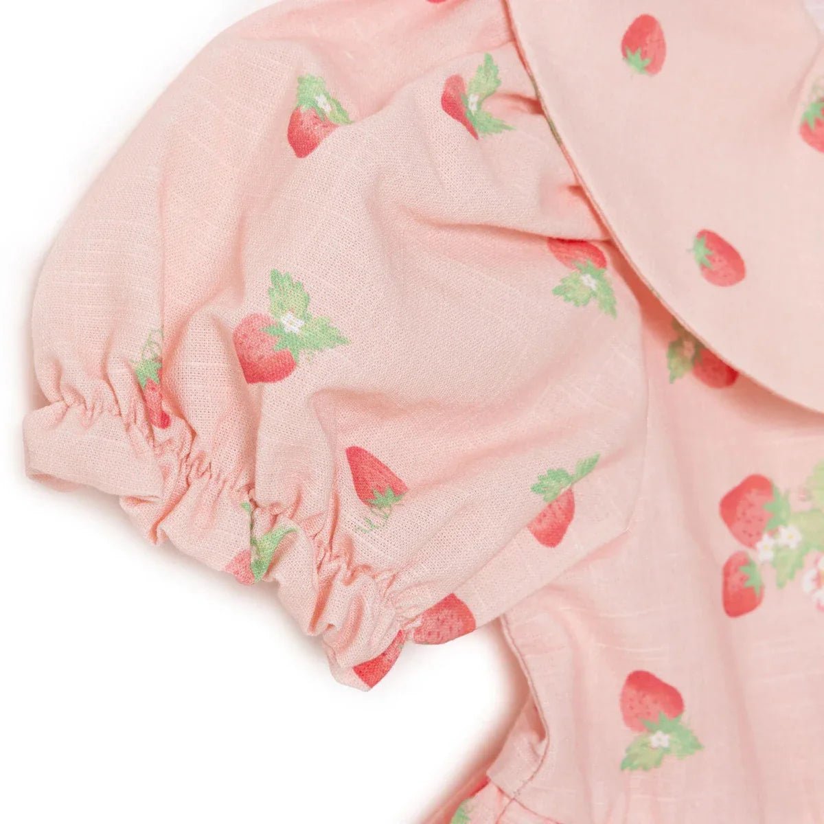 HelloBaby Girls Dress Cherry Print Buttoned Berry Belle Peter Pan Collar Short Sleeve - Pink Printed | Luxury Home Accessories | Heulog Glow