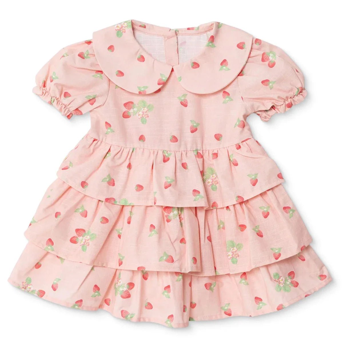 HelloBaby Girls Dress Cherry Print Buttoned Berry Belle Peter Pan Collar Short Sleeve - Pink Printed | Luxury Home Accessories | Heulog Glow