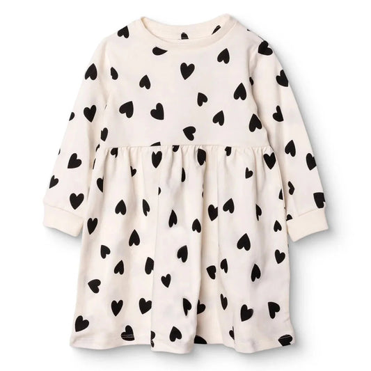 HelloBaby Girls Dress Heart Crew Neck Long Sleeve - Ecru Printed | Luxury Home Accessories | Heulog Glow