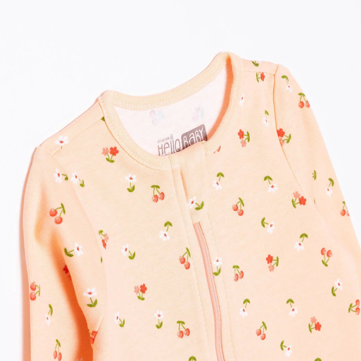 HelloBaby Girls Footed Romper Cherry Zip-up Crew Neck Long Leg Long Sleeve - Salmon | Luxury Home Accessories | Heulog Glow