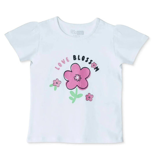 HelloBaby Girls T-shirt Floral Print Crew Neck Short Sleeve - Ecru | Luxury Home Accessories | Heulog Glow