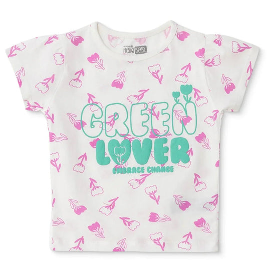 HelloBaby Girls T-shirt Floral Print Crew Neck Short Sleeve - Ecru Printed | Luxury Home Accessories | Heulog Glow