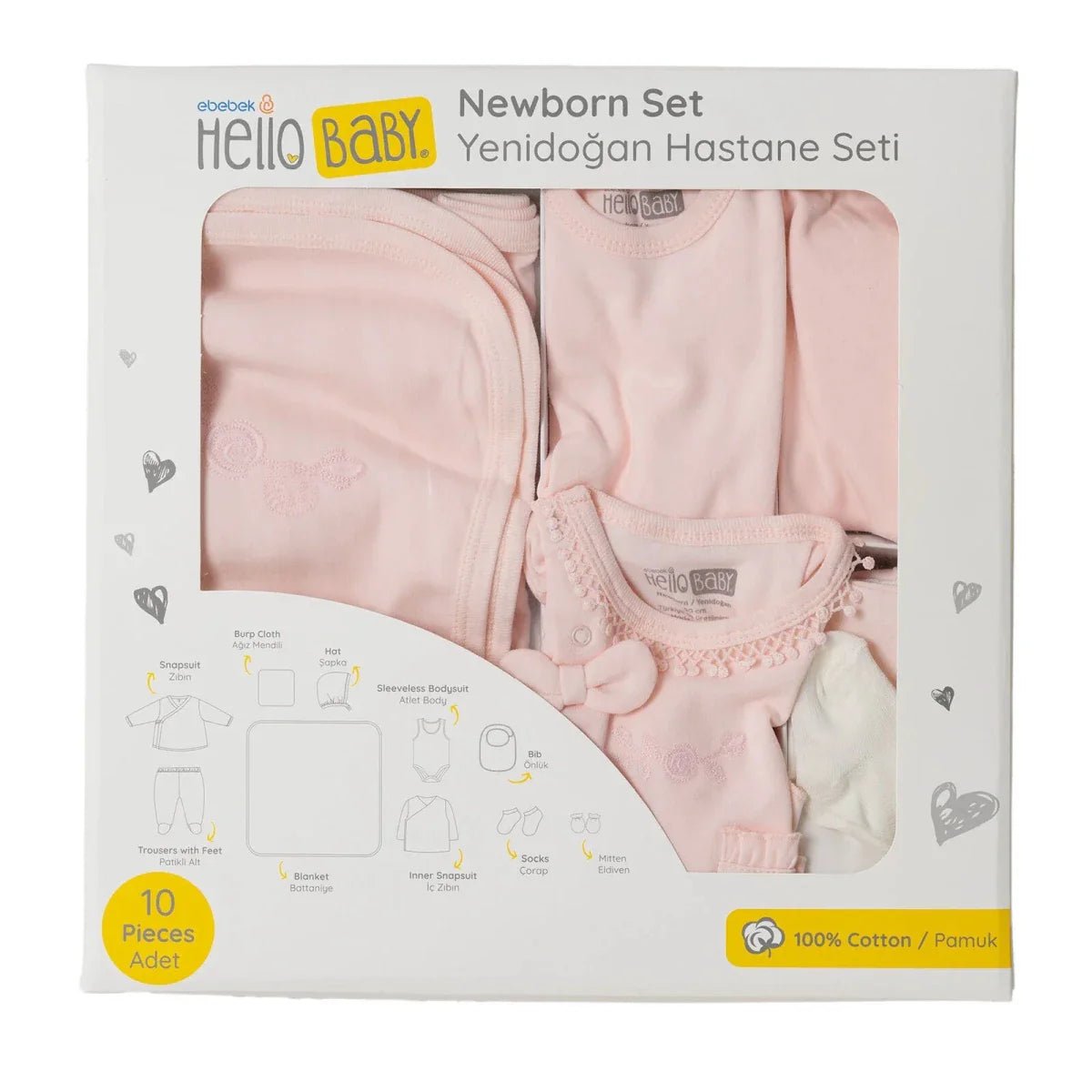 HelloBaby Newborn 10 pcs Starter Set - Pink | Luxury Home Accessories | Heulog Glow
