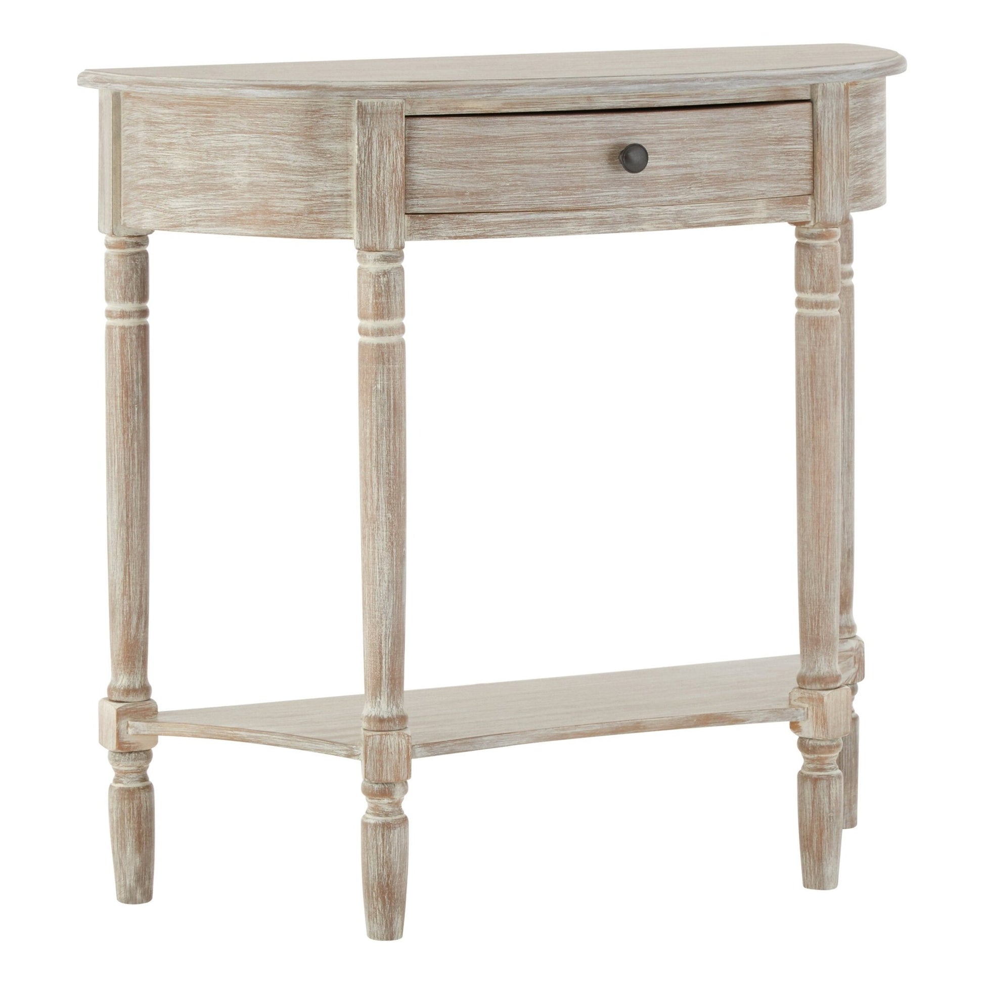 Heritage Natural Wash Half Moon One Drawer Wooden Console Table | Luxury Home Accessories | Heulog Glow