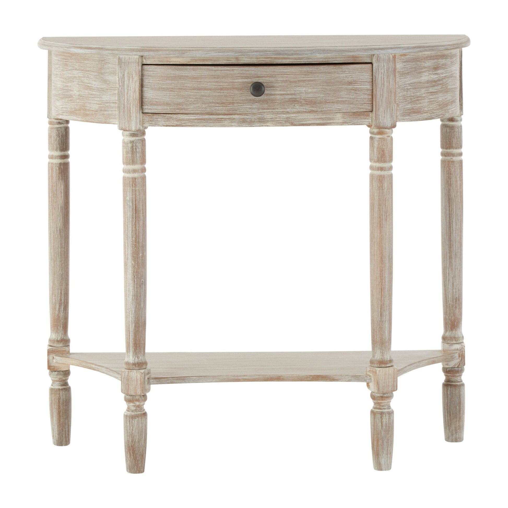 Heritage Natural Wash Half Moon One Drawer Wooden Console Table | Luxury Home Accessories | Heulog Glow