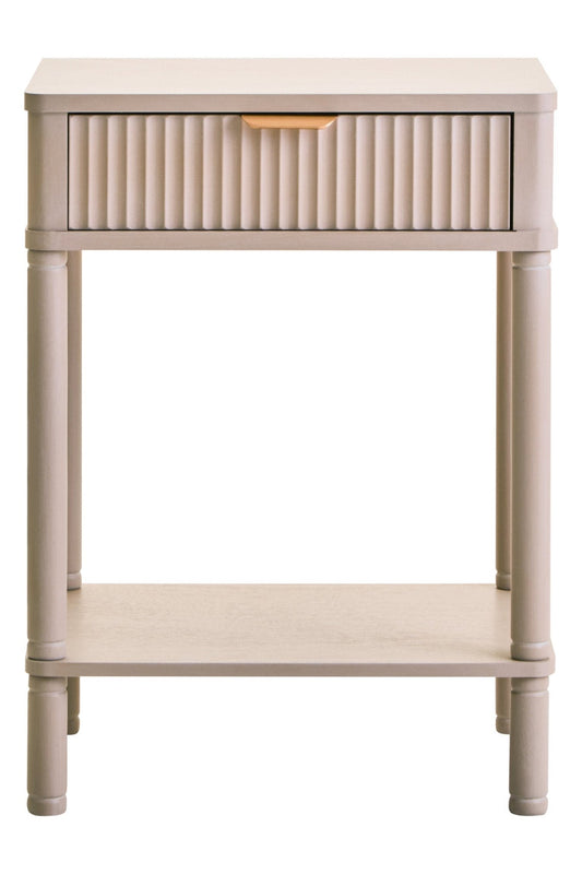 Heritage One Drawer Reed Detail Taupe Wooden Side Table | Luxury Home Accessories | Heulog Glow