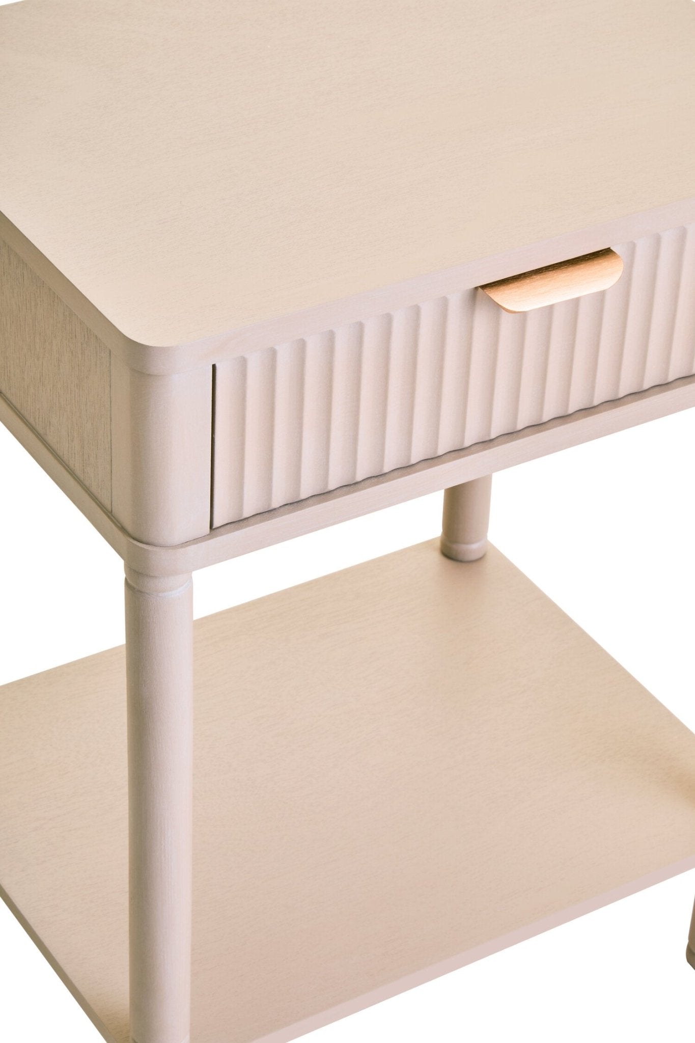Heritage One Drawer Reed Detail Taupe Wooden Side Table | Luxury Home Accessories | Heulog Glow