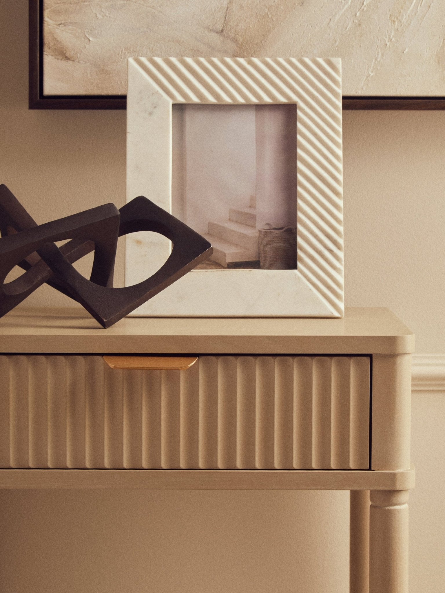 Heritage One Drawer Reed Detail Taupe Wooden Side Table | Luxury Home Accessories | Heulog Glow