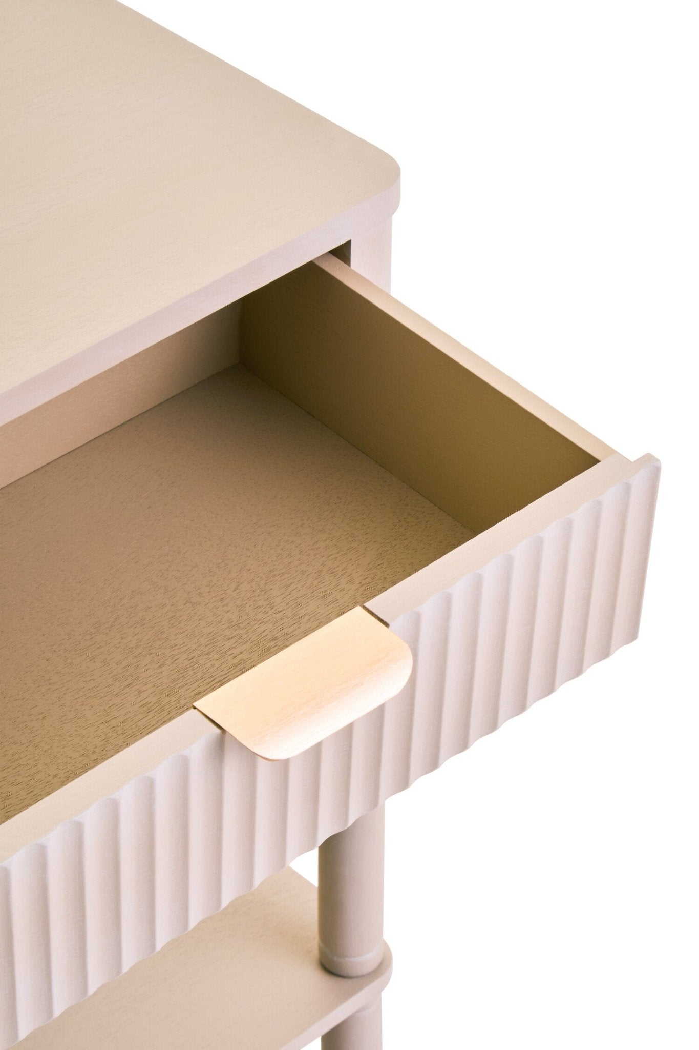 Heritage One Drawer Reed Detail Taupe Wooden Side Table | Luxury Home Accessories | Heulog Glow