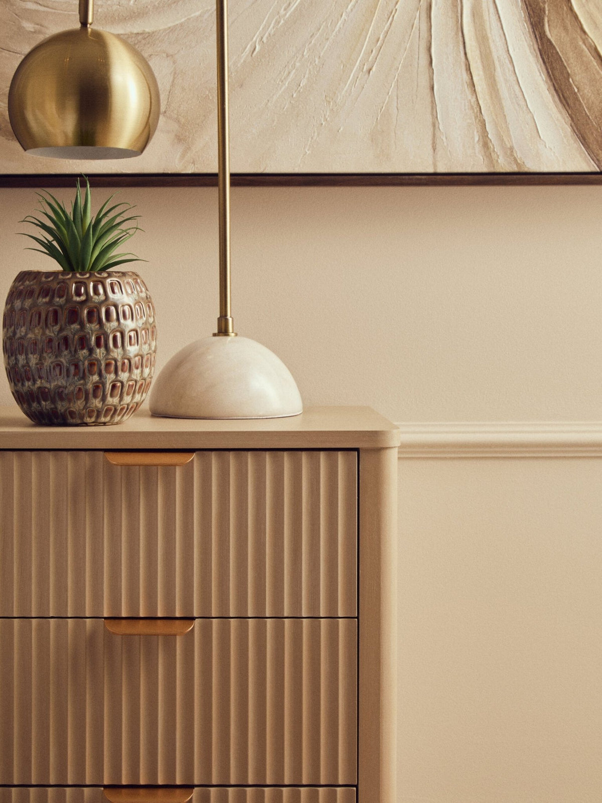 Heritage Reed Detail Taupe Three Drawer Wooden Chest | Luxury Home Accessories | Heulog Glow