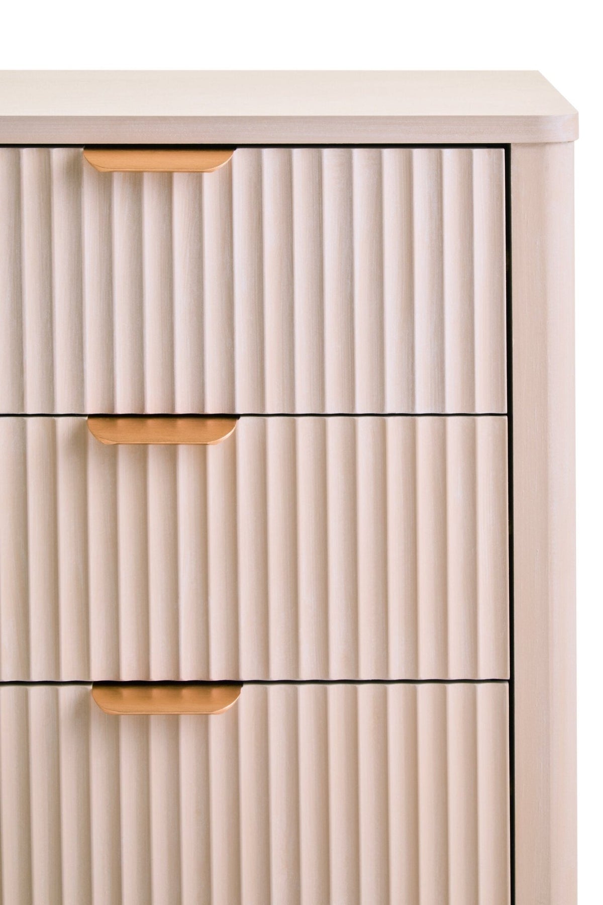 Heritage Reed Detail Taupe Three Drawer Wooden Chest | Luxury Home Accessories | Heulog Glow