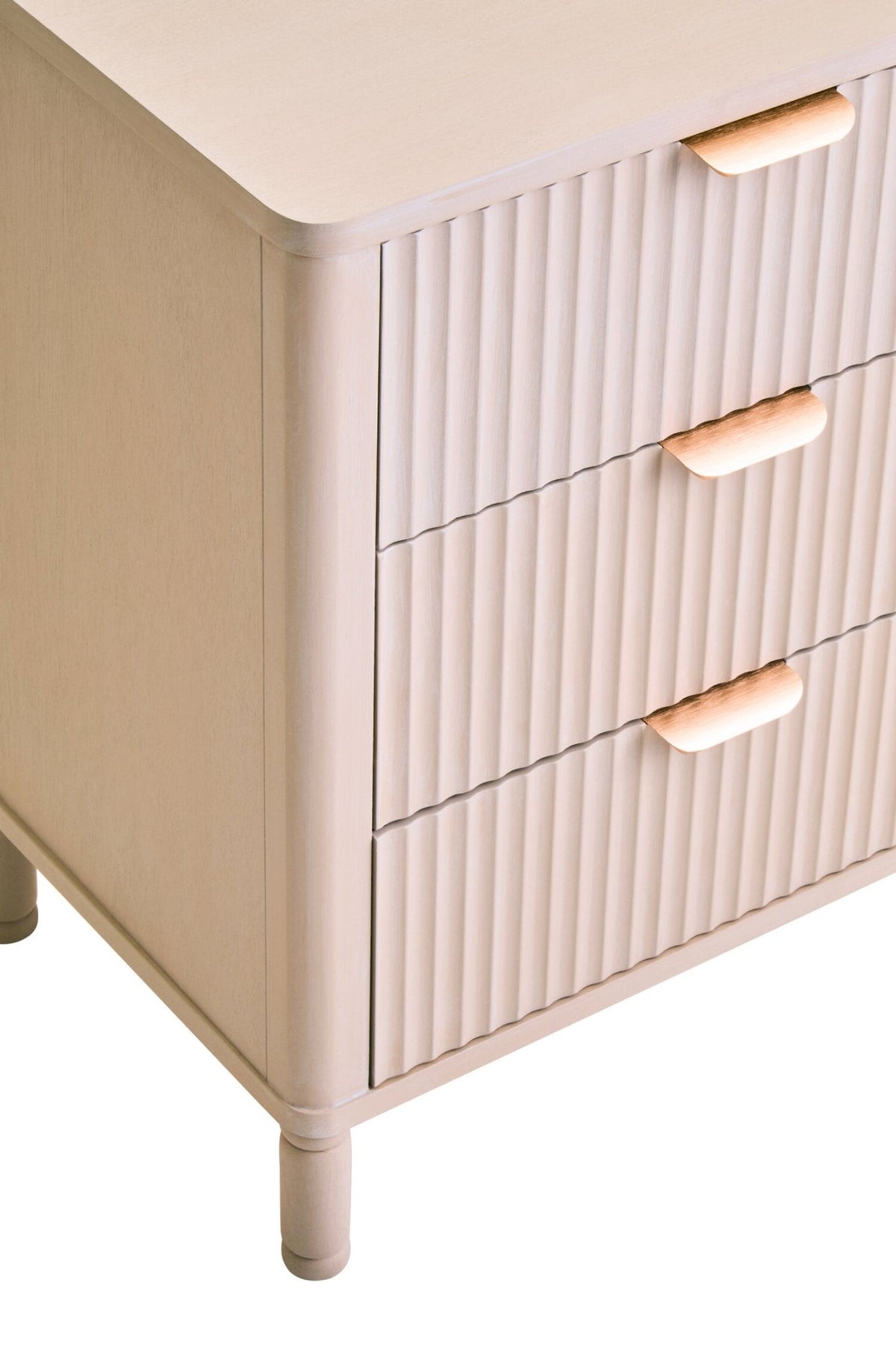 Heritage Reed Detail Taupe Three Drawer Wooden Chest | Luxury Home Accessories | Heulog Glow