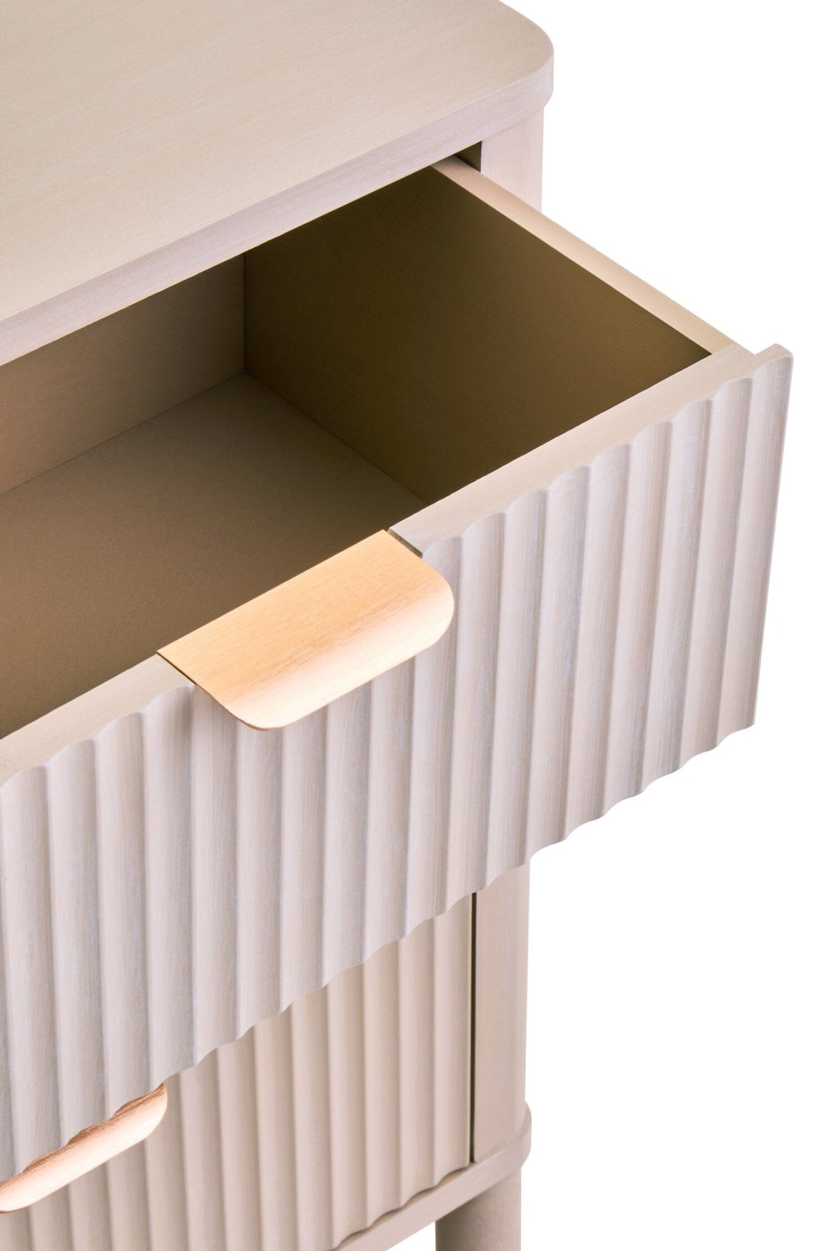 Heritage Reed Detail Taupe Three Drawer Wooden Chest | Luxury Home Accessories | Heulog Glow
