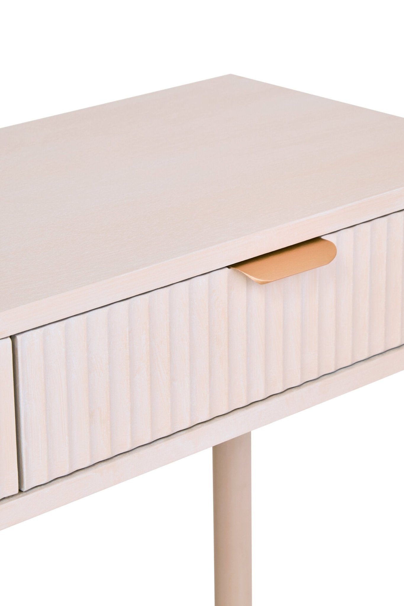 Heritage Two Drawer Reed Detail Taupe Wooden Console Table | Luxury Home Accessories | Heulog Glow