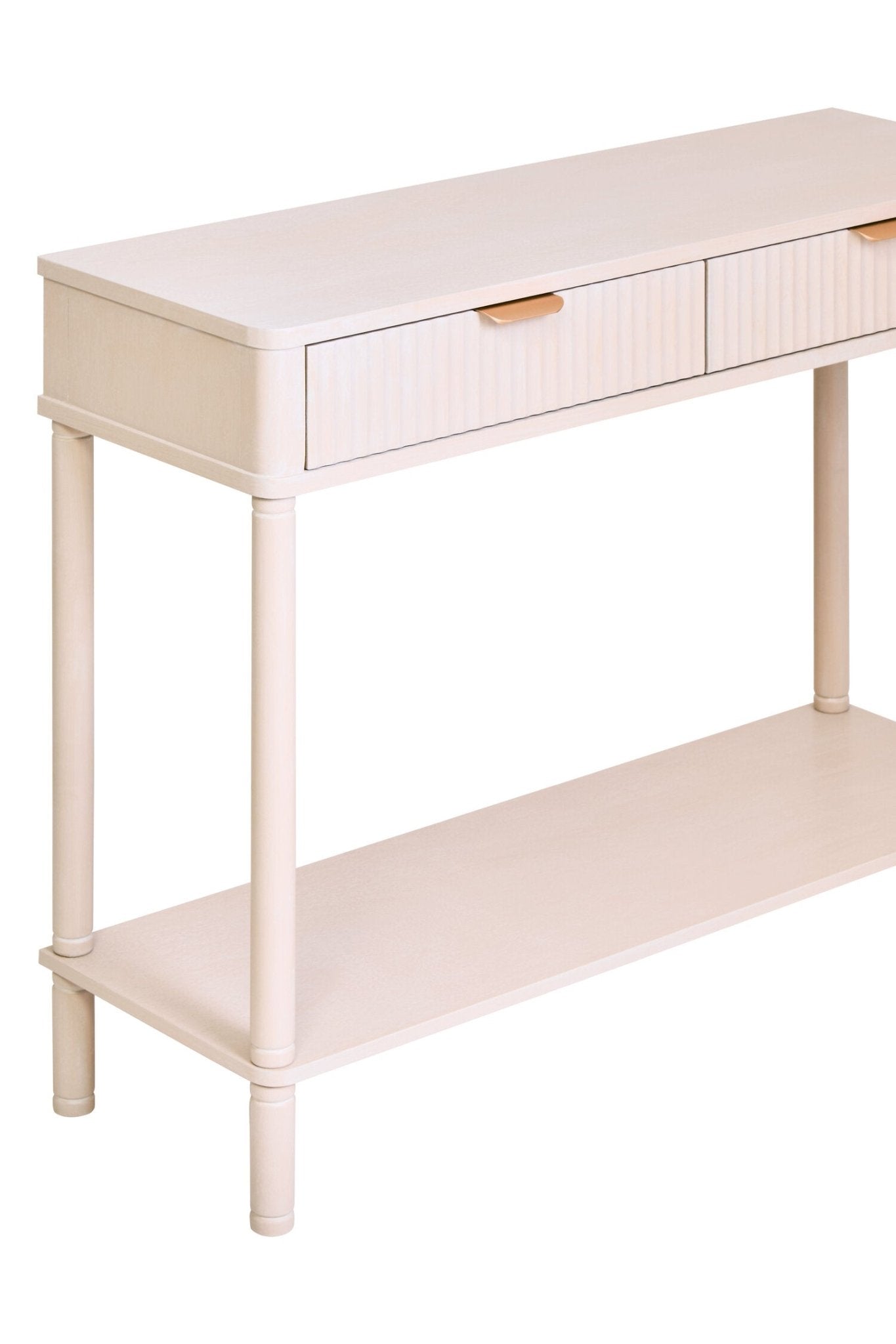 Heritage Two Drawer Reed Detail Taupe Wooden Console Table | Luxury Home Accessories | Heulog Glow