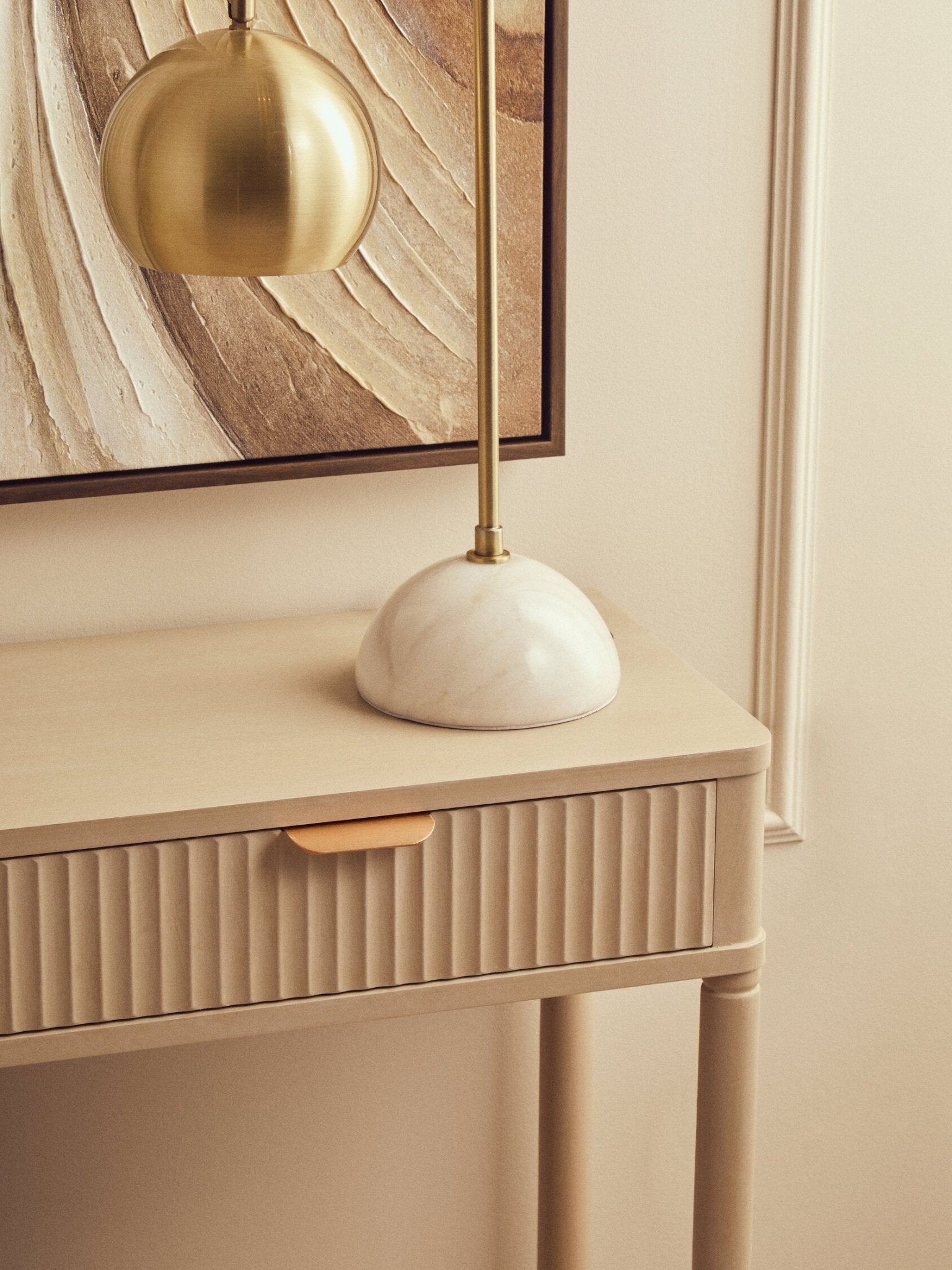 Heritage Two Drawer Reed Detail Taupe Wooden Console Table | Luxury Home Accessories | Heulog Glow