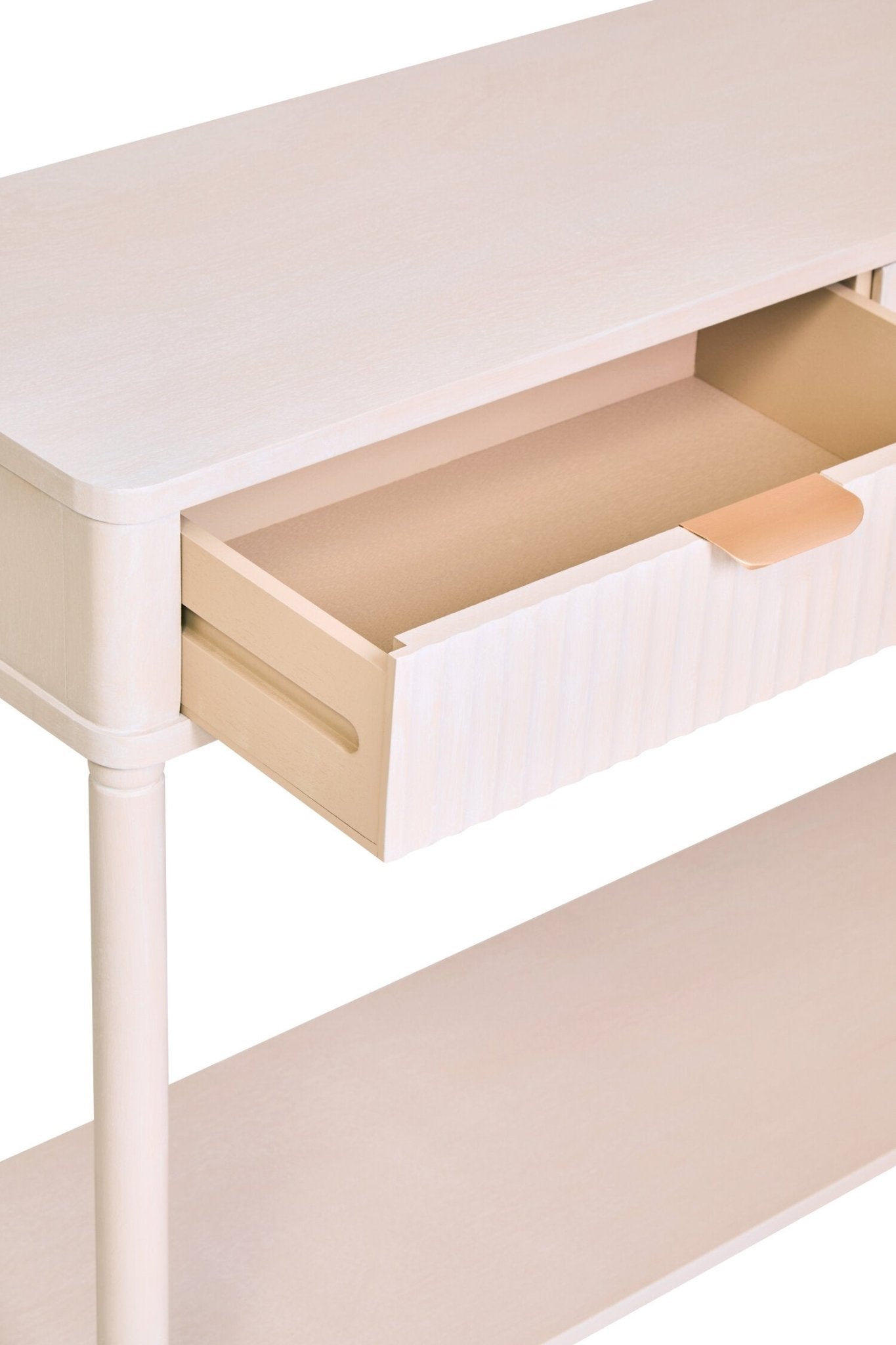 Heritage Two Drawer Reed Detail Taupe Wooden Console Table | Luxury Home Accessories | Heulog Glow