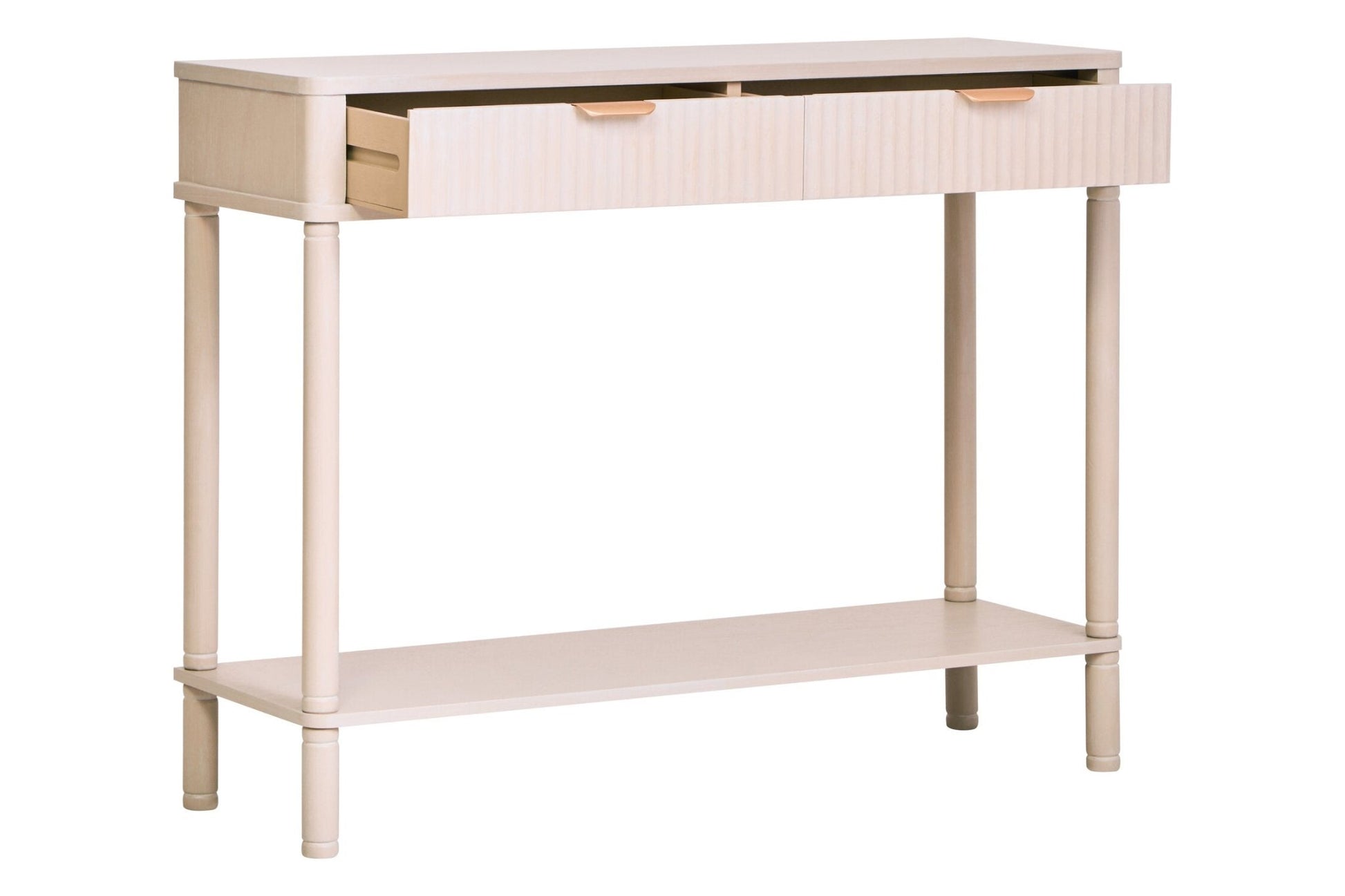 Heritage Two Drawer Reed Detail Taupe Wooden Console Table | Luxury Home Accessories | Heulog Glow