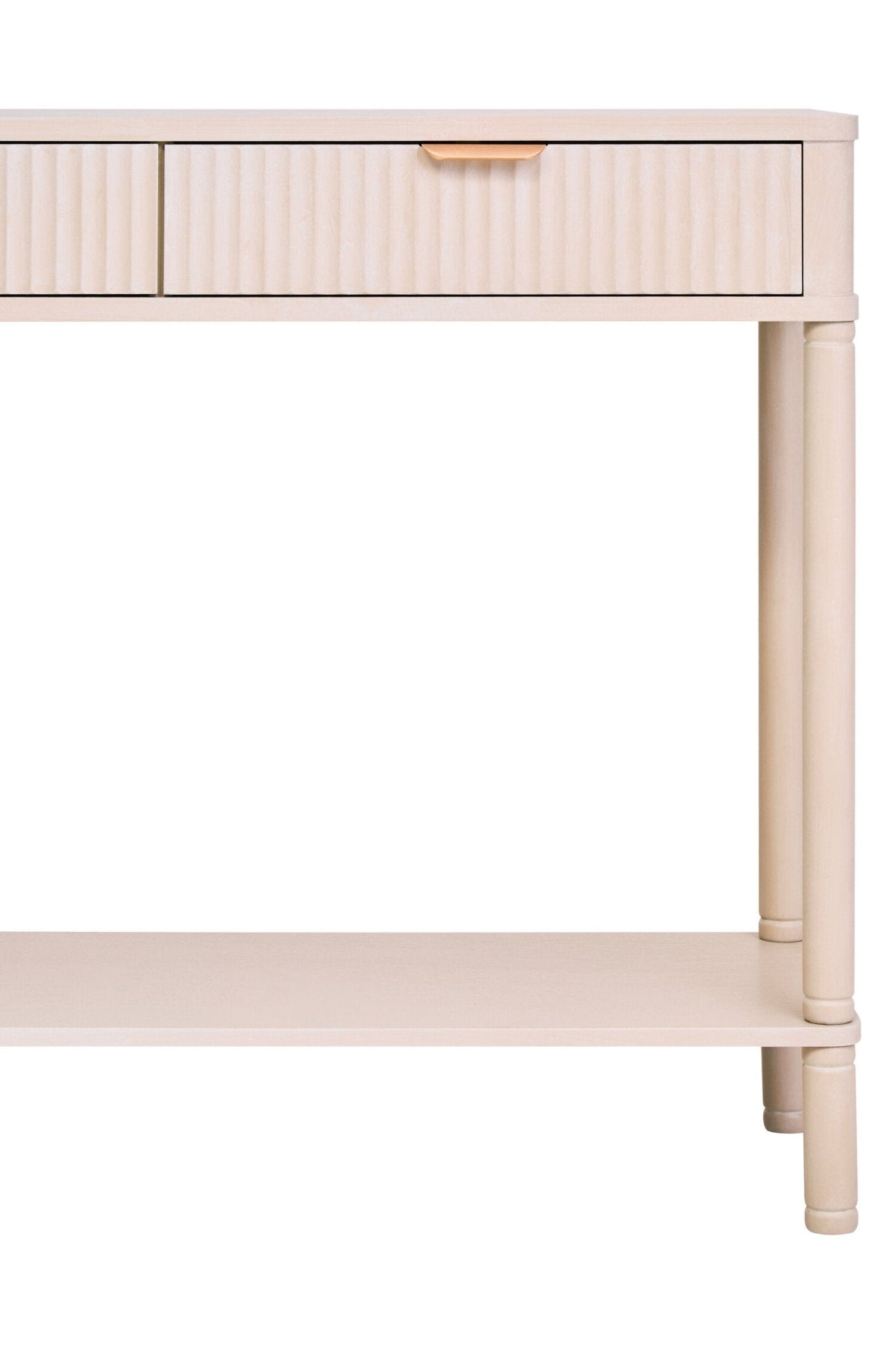 Heritage Two Drawer Reed Detail Taupe Wooden Console Table | Luxury Home Accessories | Heulog Glow